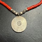 Vintage Sterling Silver Red Coral Beaded Necklace With Sterling Medallion 21 Gr