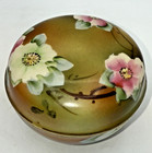 Vintage Nippon Hand Painted Green Floral Porcelain Small Dresser Jar W  Lid 3   