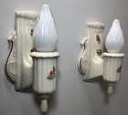 Porcelain Wall Sconce Pair Vtg Ceramic Light Fixture Flower Gold Art Usa  i41