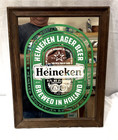 Vintage Heineken White On Green Bar Beer Mirror Sign 10 5x13 5 Inches