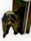 Vintage Elephant Bookends Black Hand Carved Large Boho 9  Art Deco Mcm Decor
