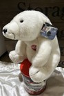 Vintage 1993 New Tag Coca-cola Polar Bear 12   plush   1995 Happy Holidays Tin Can