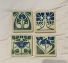 Rare Motawi Tileworks Floral 4x4 Glossy Handmade Ceramic Tile Set Of 4