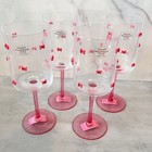 Pink Bow 4 Wine Glasses Set Champagne Gem Hearts Stem -new