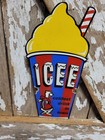 Vintage Icee Porcelain Sign Old Frozen Iced Carnival Drink Bear Cup Cola Pop 12 