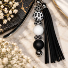 Handmade Black White Beaded Metal Bookmark Rhinestone Spotted Tassel Gift