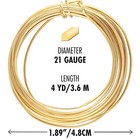 Square Craft Wire - Soft Temper Beading Wire  Gold Color  21 Gauge  4 Yards