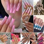 24pcs False Nails French Full Cover Long Coffin Press On Fake Nails For Womens   