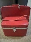 Vintage Featherlite Red Luggage Set Suitcase Train Case W Keys Retro