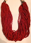 Antique Nepal Tibetan Artisan Multi-strand Red Coral Seed Bead Necklace
