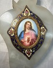 Rare Antique 1800 s French Jade Bronze Enamel Champleve Mini Jesus Painting Art