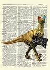 Dinosaur Raptor Boombox 80 s Music Dictionary Art Print Poster Picture Book 