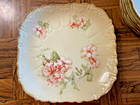 Antique Hand Painted Dessert Set Mint Green White Gold Cherry Blossoms 21 Pcs