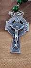 Irish Catholic Rosary Celtic Crucifix Green Pearlized Beads Enameled Shamrocks 