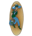 Vtg Woman Pins By Lucinda Lady Blue Green Hat Purse Necklace Pants Glitter Oval