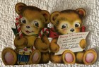 Vintage Christmas Bear Hold Candy Cane Horn Stocking Greeting Card 1940s 1950s