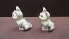 Vintage  2  T Cat Figurines Green Eyes  Black Spots On Gray  Marked Japan