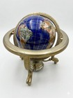 Gemstone Inlay Tabletop World Globe With Brass Frame   Compass 14  Tall 