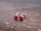 Native American Sterling Silver   Coral Dot Stud Post Earrings By Chee