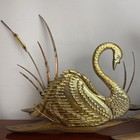 Vintage Mcm Brass Wood Pair Swans Cattails Textured Wall Decor Retro Homco Swan