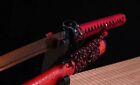 Real Red black Folded Steel Blade Japanese Samurai Katana Sword Full Tang Sharp 