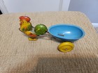1940   s Wyandotte Easter 8    Tin Rooster Pull Toy Blue Egg With Blue Cart Nice    