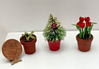 3 Flower Pots With Plants Flowers  Dollhouse Miniature 1 12 Scale Garden Decor