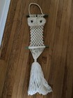 Vintage Retro Macrame Owl Wall Hanging  off  White 1970s