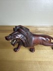 Vintage Hand Carved Dark Wood Lion Figurine Statue Roaring Mane Detailed