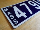 1909 Massachusetts Mass Porcelain License Plate Tag Low Number Four Digit 4791