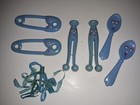 Vintage 4 5  Diaper Safety Pin Blue Molded Plastic Baby 6 Piece Lot 1980s Rare