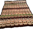 Handmade Granny Square Crochet Afghan Blanket Brown Green Tan 60x42 Throw