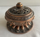 Metal Copper Pot Incense Burner Pedestal Ornate Open Scroll Lid Pot Asian Zen
