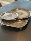 Victorian Silverplate Serving Tray Lot Of 3 Ornate Floral Scroll Round   Divided