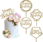 8 Pcs Acrylic Glitter Gold Cake Topper Acrylic Cake Toppers Happy Birthday Cake