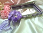 Shabby Chic Victorian lavender Mirrored Vanity Tray rhinestone Trims roses ooak