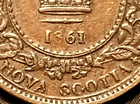1861 Nova Scotia 1 2 Half Cent   Grease Filled Error Coin