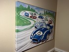 Pottery Barn Kids Race Cars Track Canvas Built-in Nightlight Headlights