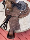 Vintage 15    Comal Saddle Company Floral Pattern Tooled Leather Saddle   Stirrups