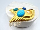 Vintage Rare Signed Ro-do Chunky Gold Bird Brooch Gemstones Pearls Nos 1980s Im