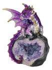 Metallic Purple Iridescent Wyrmling Dragon On Faux Geode Crystal Rock Figurine