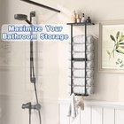 Wall Mounted Towel Rack 2-tier With Shelf And Hooks Black Metal Bathroom Storage