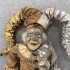 Vtg Jester Doll 28    Large Posable Metallic Silver   Gold Bells Sitting Standing