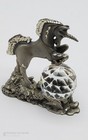 Cuter Pewter Unicorn Figurine With Faceted Crystal Orb     Vintage Fantasy Decor