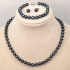 7-8mm Genuine Natural Freshwater Black Pearl Necklace Bracelet Earrings Set 18  