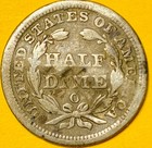 1858 U s  Seated Liberty Silver Half 1 2 Dime 5c Coin  fine 