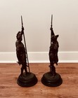 Antique Pair Patinated Spelter Germanic Warriors Gladiators Statues 18 5 