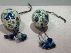 Pair Vintage Turkish Kutahya Ceramic Hanging Eggs Hand Painted Floral Beads