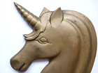 Huge Vintage Darkened Brass Unicorn Art Wall Hanging Plaque 17  Tall Fantasy Myt