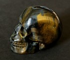 Skullis 2 0  Blue   Gold Tiger s Eye Hand Carved Crystal Skull Gemstone